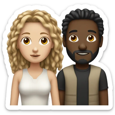 white woman with brown hair and black man with dreads and two tan children sticker