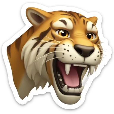 saber tooth tiger with brown fur and long canine teeth sticker