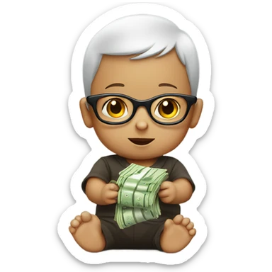 Baby wearing glasses and counting money sticker
