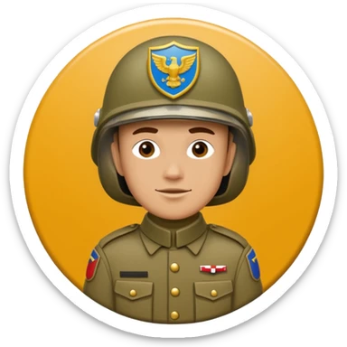 circular achievement style badge for a gr general featuring a soldier with the letters GR on their helmet sticker