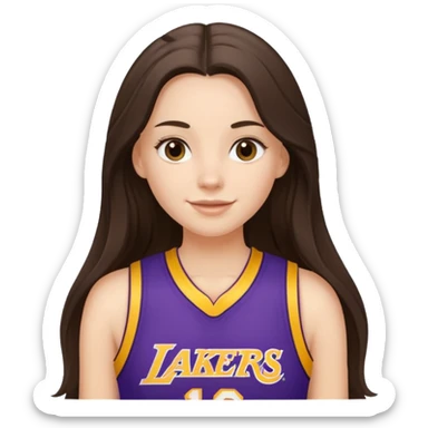 white happy long haired brunette girl in Laker's jersey sticker