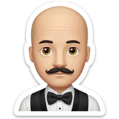 Bald guy with thick black mustache & bow tie sticker