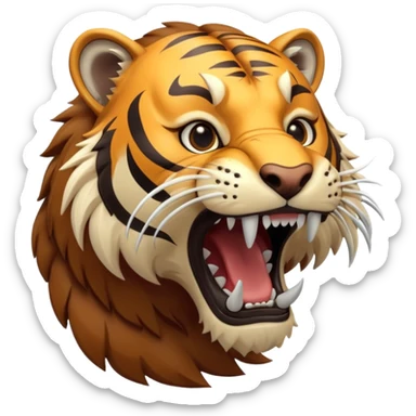 A stylized saber-toothed tiger, long curved white fangs, game-ready character. sticker