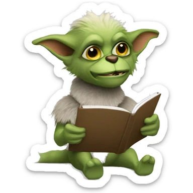 a cute furry gremlin taking notes with a note pad sticker