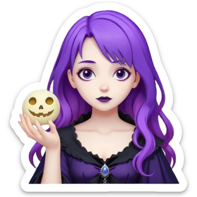 gothic woman with purple hair, witchy touch, standing in moonlight, ghibli style sticker