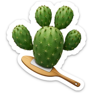 Realistic emoji of a Mexican nopal (cactus paddle) without thorns or spines, smooth green surface, juicy and fresh like the kind used for cooking in Mexico. sticker