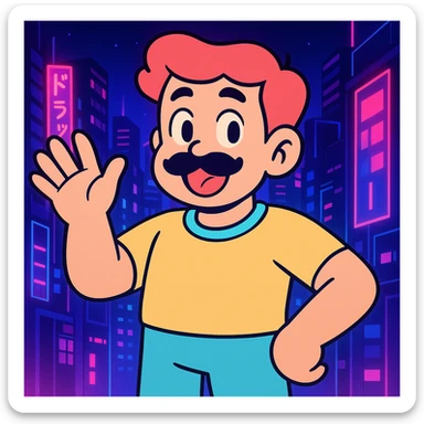 Add a neon city background, keep the 90's anime style and all original colors and lighting sticker