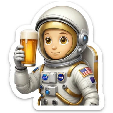a pint of beer wearing a space suit, astronaut beer glass sticker
