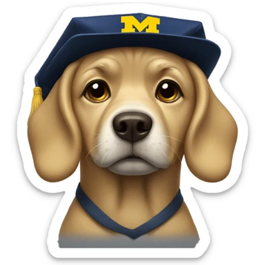 Sad Dog wearing University of Michigan hat sticker