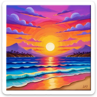 Painting of a sunset on a canvas sticker