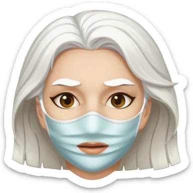 white haired woman with half white mask, mask is cracked sticker
