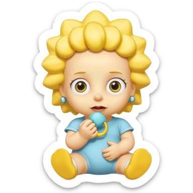 A 3D cartoon baby character fully yellow skin, styled like Maggie Simpson, with pacifier, big eyes, smooth shading, Memoji-style rendering, consistent with other yellow Simpsons characters. sticker