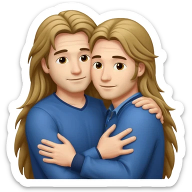two happy men with long hair hugging  sticker