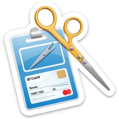 Scissors cutting an ID card in 2 parts .hyper realistic sticker