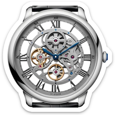 Cartier skeleton wristwatch close-up, intricate skeleton dial, precise, iOS Apple emoji style sticker