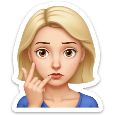 Woman with finger on chin, puzzled expression with furrowed brow sticker