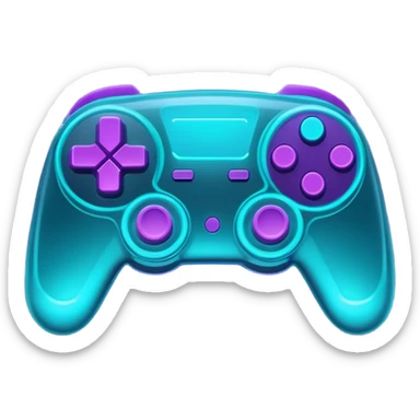 futuristic minimalistic glowing gamepad icon, purple and cyan neon light, dark tech background, 1:1 aspect ratio, no face sticker