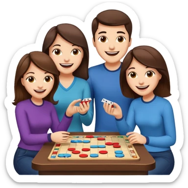 2 male and 2 female brunette friends playing board game sticker