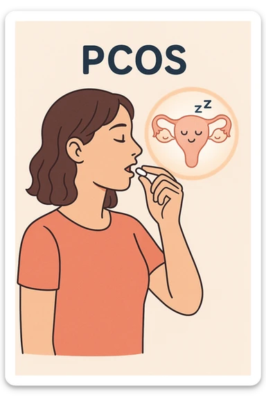 Donna con pcos che prende la pillola, e la pillola mette a riposo le ovaie sticker