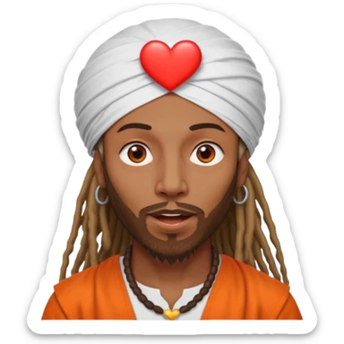 Brownskin man with long dreadlocks orange shirt add white dubai turban add red heart in both of his eyes mouth open  sticker