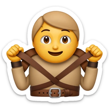 Mischievous emoji gripping a brown belt with a  sticker