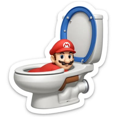 Mario's neck and head only sticking out of a white toilet sticker