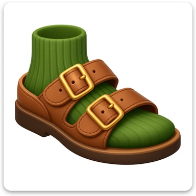 Create a shoe emoji that looks exactly like the reference image in iOS emoji style. The shoe should be 3D with shiny, smooth gradients, soft shadows, and a realistic brown sandal with straps, capturing the classic emoji look. sticker