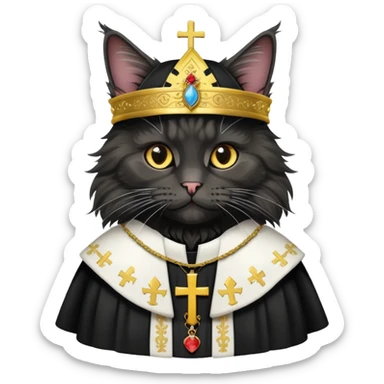 Black mainecoone Cat  wearing pope clothes sticker