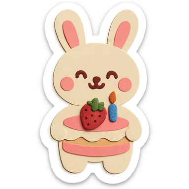 Give the bunny smiley eyes to match its happy expression, keep the improved strawberry and one candle on the cake sticker