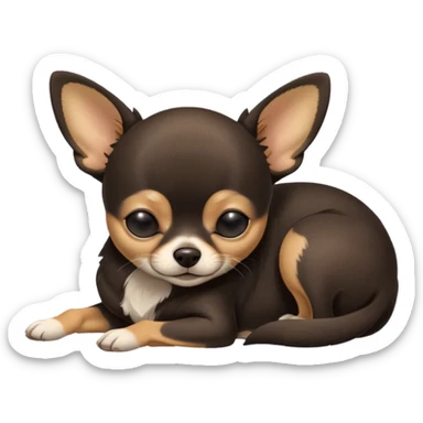 A high-resolution photo-realistic digital illustration of a  black with a bit of tan chihuahua with eyes closed shut sleeping lazily on the ground sticker