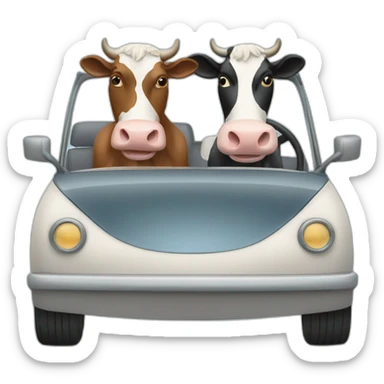 Two cows driving in a car sticker