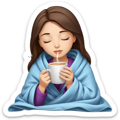 girl brunette inside a blanket sipping coffee eyes closed sticker