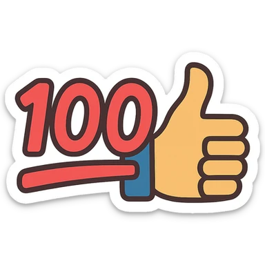 flat toon style '100' with a like/thumbs up sticker