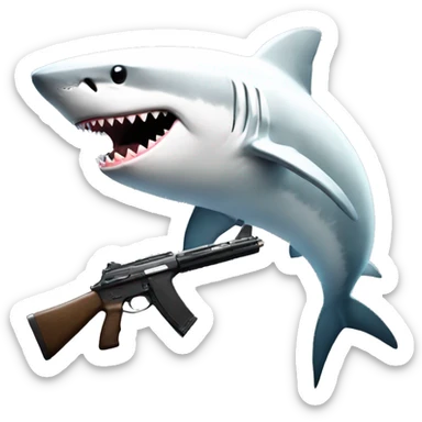 shark with a gun and a white shirt with an F letter thats black sticker