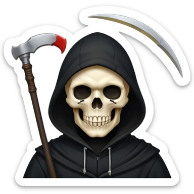 zoomed black hood skull scythe sticker