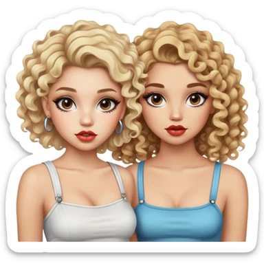 Two teenage girls together, one blonde and one with curly brown hair, both with heavy makeup, big lips, crop tops and choni style clothing sticker