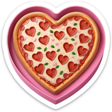 Realistic heart shaped pizza sitting flat in a open pink pizza box. sticker