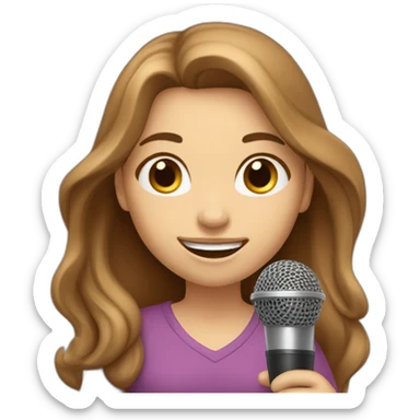 Caucasian girl with long Brown hair holding a michophone singing happy sticker