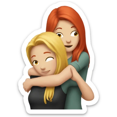 Two girl friends hugging . One blonde one red head  sticker