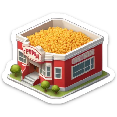 Red Popcorn cinema house isometric sticker