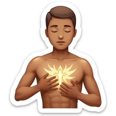transition from a man with a spiritual pain on his chest growing up to a man with a soul glowing on his body representing his healed version karmically and using that energy to heal others sticker