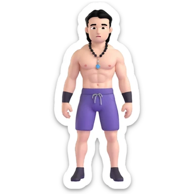 young white man with black hair, muscular, shirtless with prominent nipple piercings, nipple rings sticker