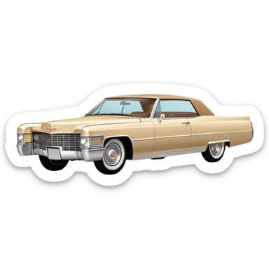 Extremely minimalist beige 1966 Cadillac DeVille, bare essential details, simple geometric shapes, 30-degree angle, Once Upon a Hollywood inspired, iOS emoji style sticker