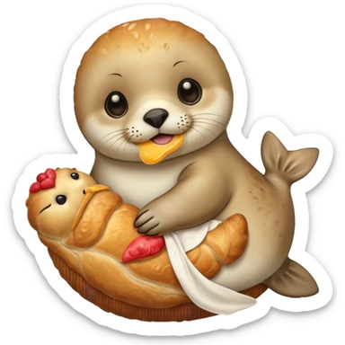 Baby seal holding a croissant sticker