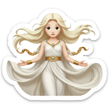 Aura, Breeze Goddess from Rome Mythology with long white blonde hair, white outfit sticker