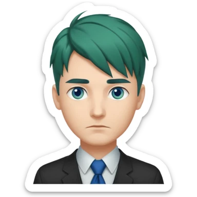 Man with Green Ponytail – dark-green tied hair, calm serious face. sticker