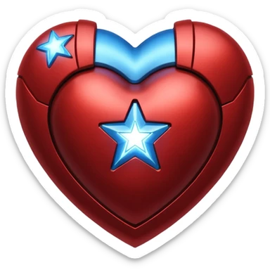 A red Iron Man heart with a glowing blue star in the center sticker