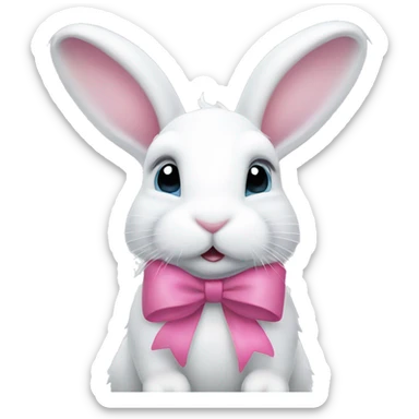 white bunny in the snow with pink bow sticker