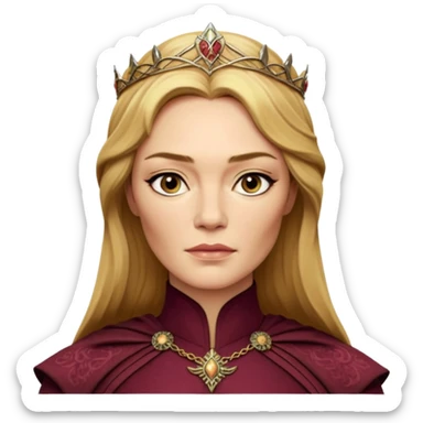 Cinematic Realistic Cersei Lannister Portrait, depicted with lifelike skin texture, subtle rosy undertones, and soft natural lighting that enhances the gentle contours of her face. Her intricately detailed golden blonde hair is elegantly styled , sticker