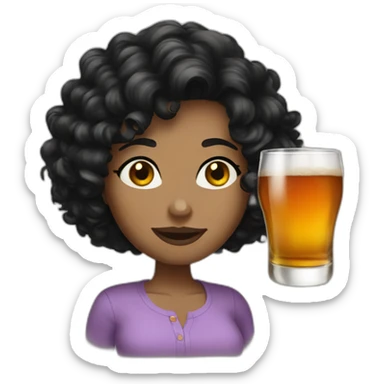 Woman short black curly hair drink whisky sticker